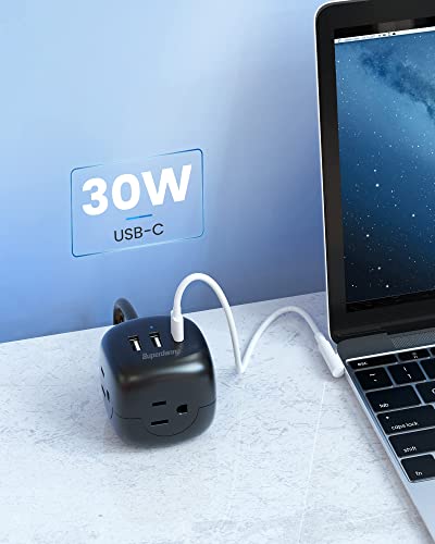 SUPERDANNY Power Strip with USB-C 5ft Power Cube