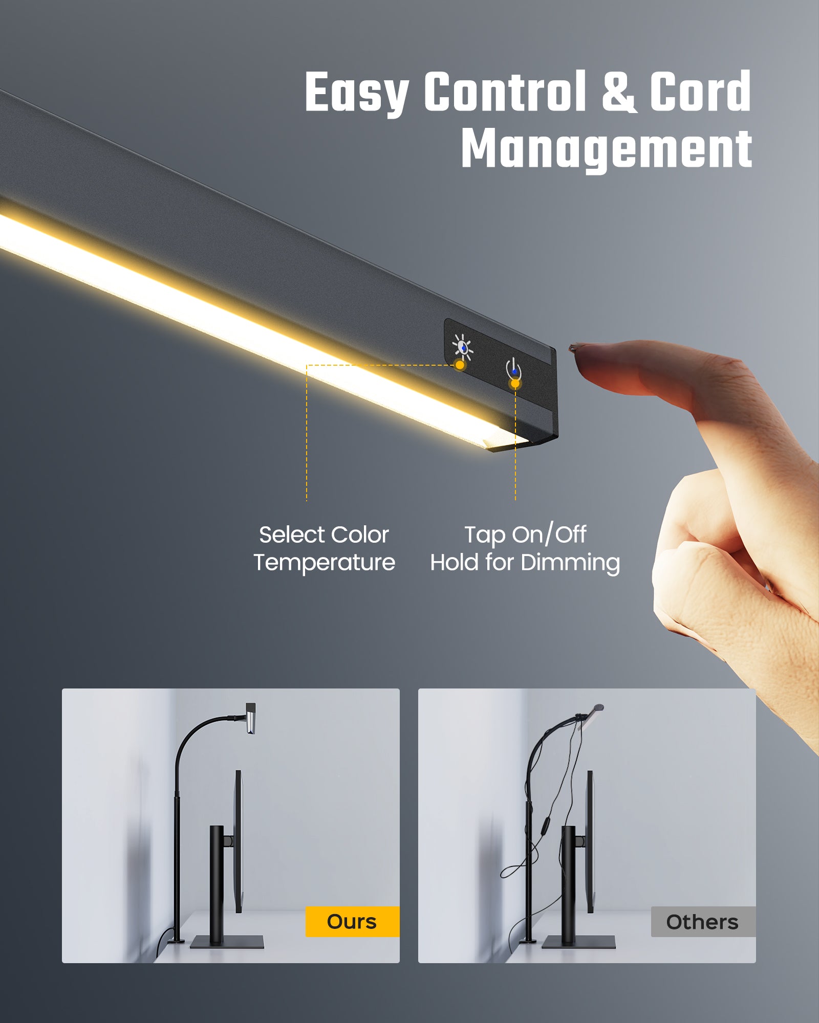 SUPERDANNY LED Desk Lamp for Home Office, Eye-Caring Desk Light with Adjustable Gooseneck, 12W Touch Control Dimmable Brightness, Architect Clamp Lamp with USB Adapter Grey