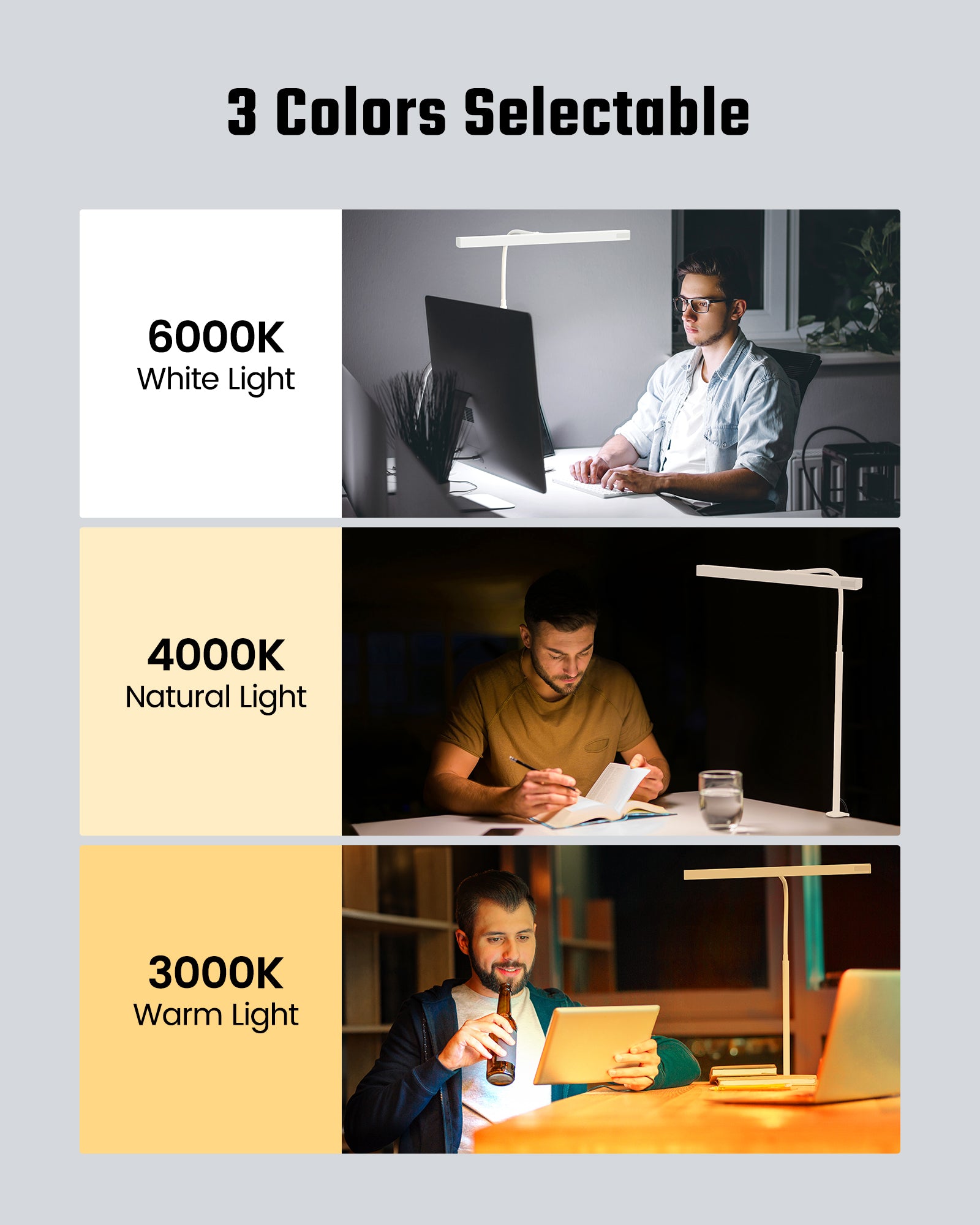 SUPERDANNY LED Desk Lamp for Home Office, Eye-Caring Desk Light with Adjustable Gooseneck, 12W Touch Control Dimmable Brightness, Architect Clamp Lamp with USB Adapter Grey