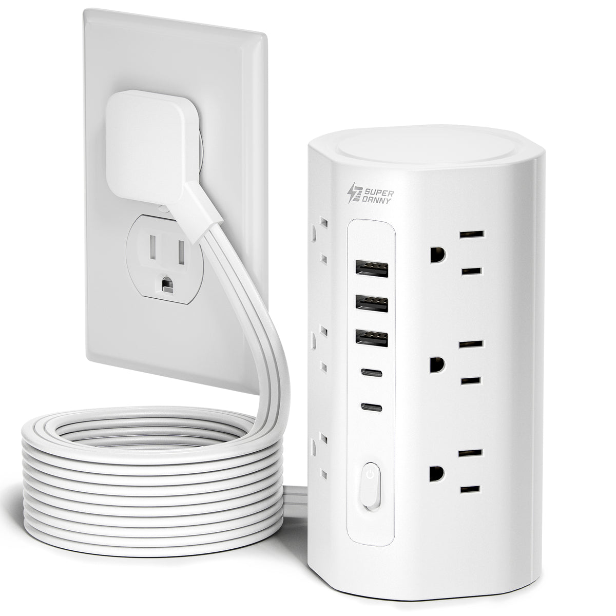 Extension Cord Power Strip Tower with Multiple Outlets, Flat Plug Powe ...