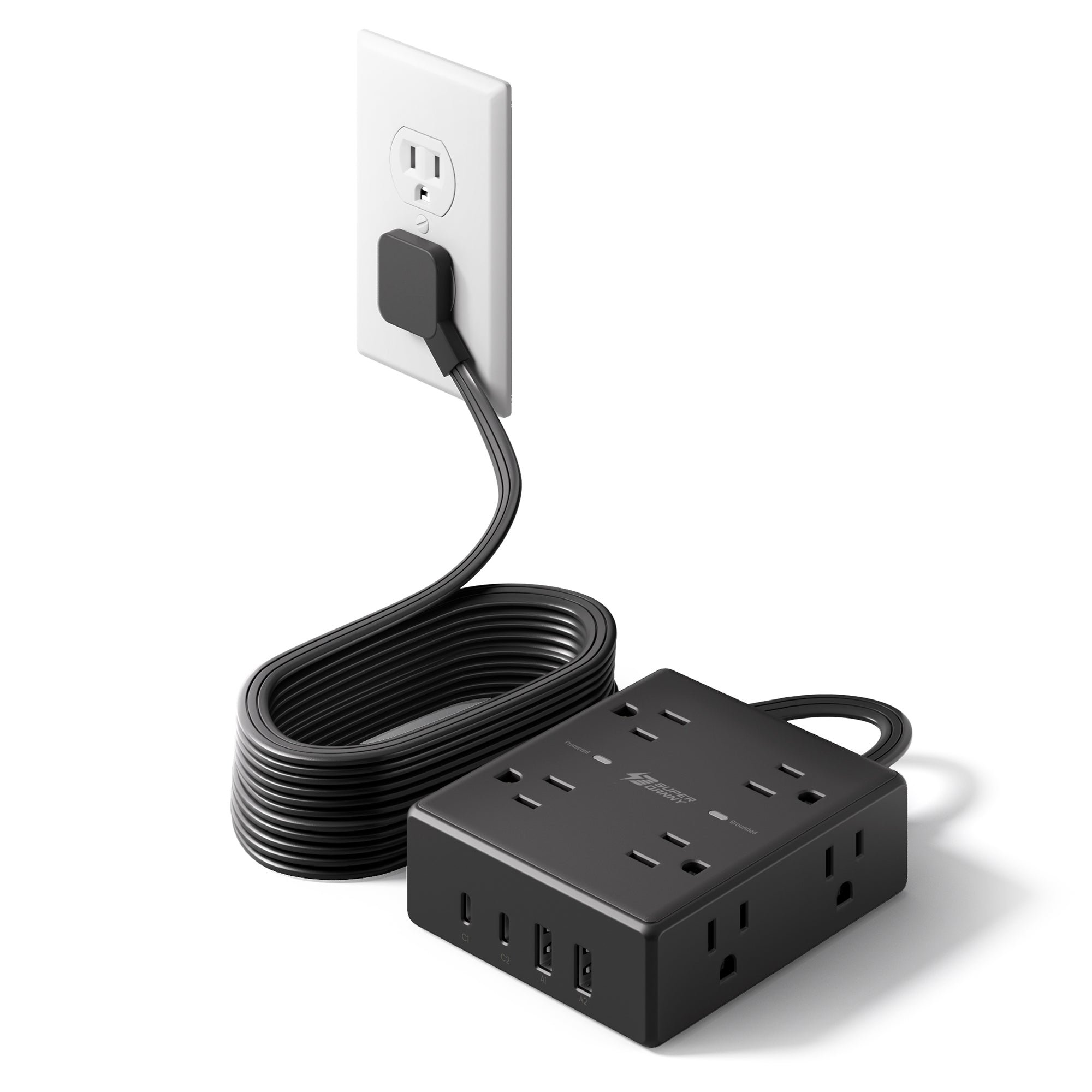 Extension Cord with Multiple Outlets, Flat Plug Surge Protector Power ...