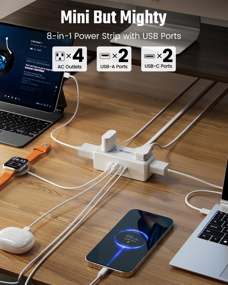 3Ft Extension Cord with Multiple Outlets, Flat Plug Surge Protector Po ...