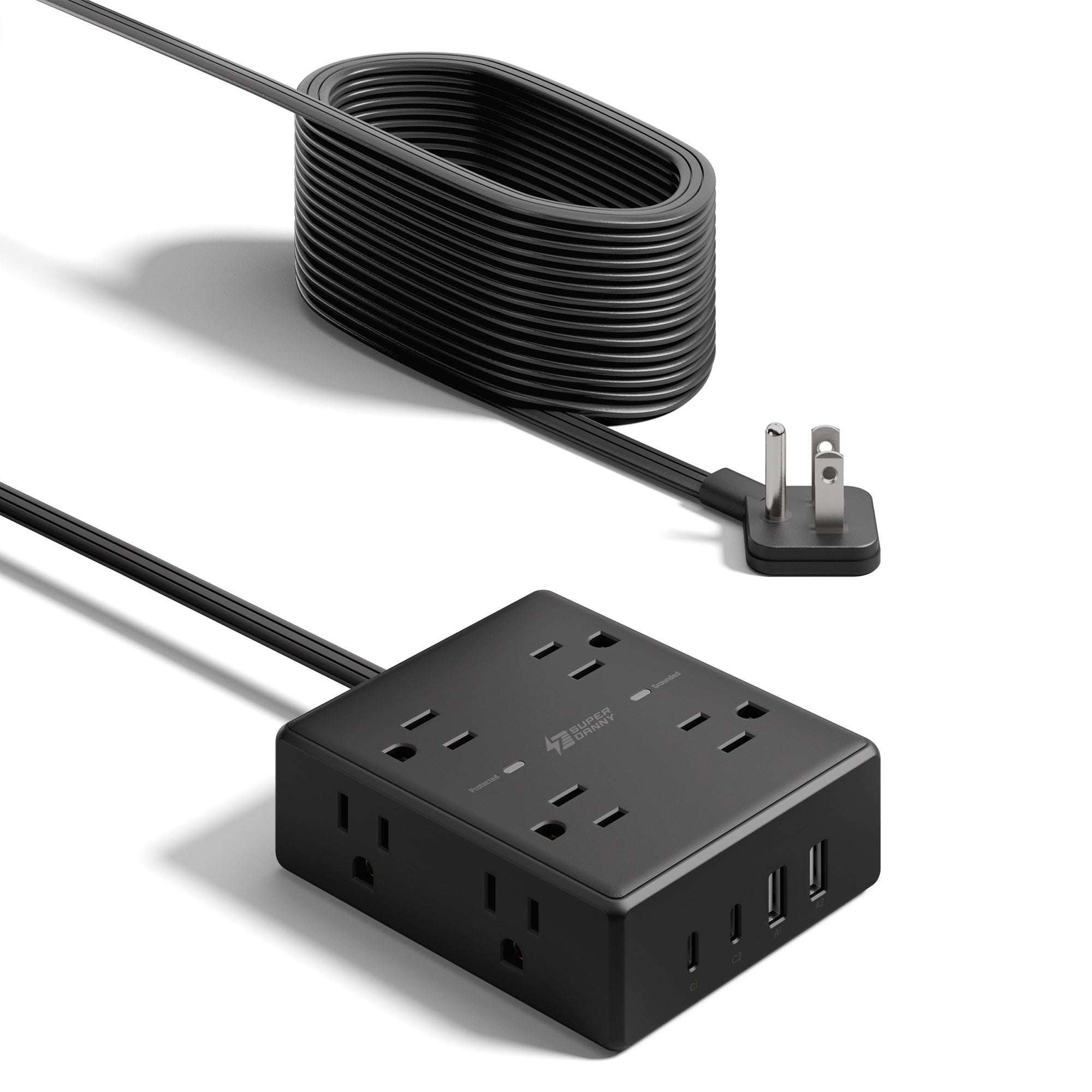 Extension Cord with Multiple Outlets, Flat Plug Surge Protector Power ...