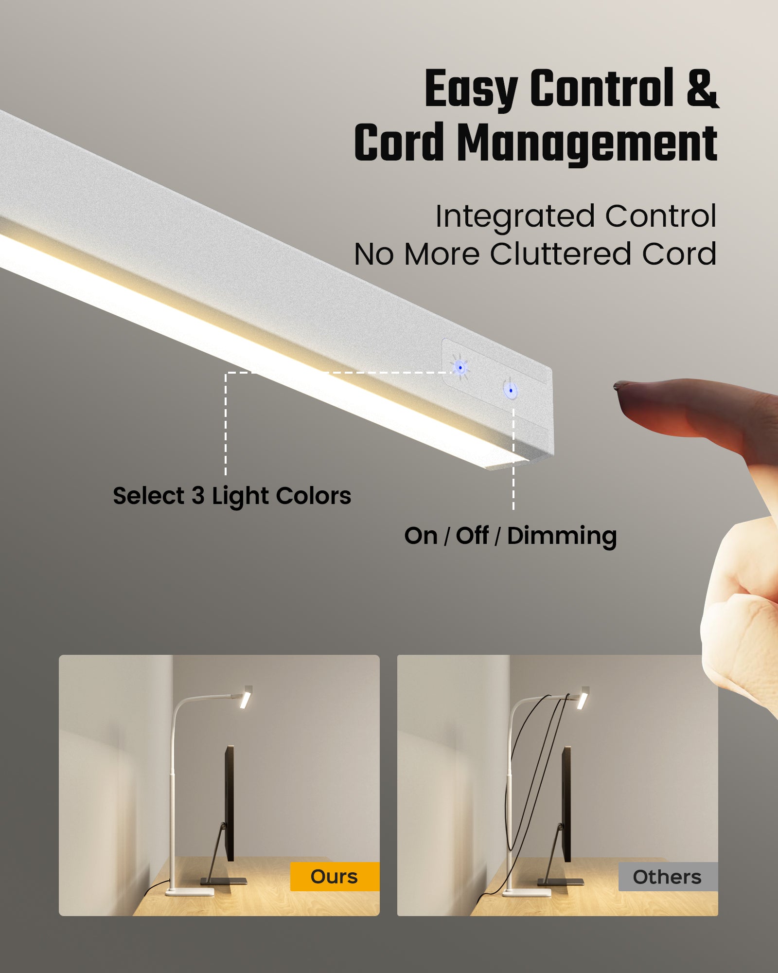 SUPERDANNY LED Desk Lamp for Home Office, Eye-Caring Desk Light with Base, 12W Touch Control 3 Colors Dimmable Brightness, Gooseneck Architect Lamp for Computer Monitor Reading Workbench, White
