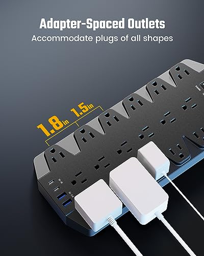 18 Outlet Surge Protector Power Strip with 2 USB C & 2 USB A