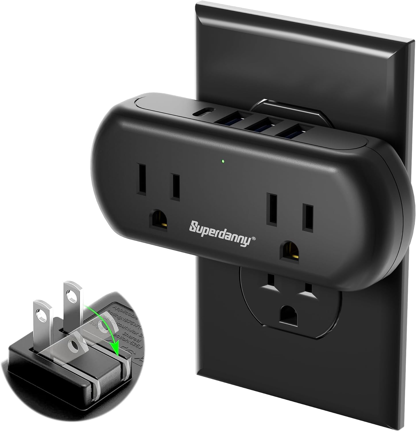 Multi Plug Outlet Extender with 2 AC Outlets and 4 USB Port