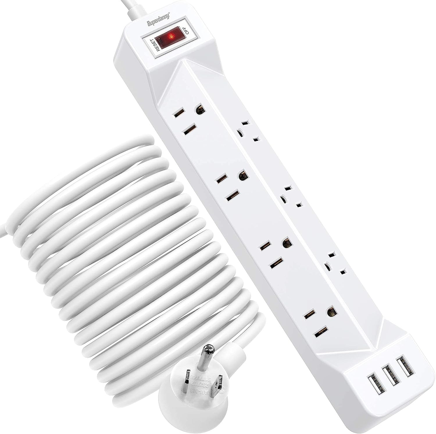 16.4 FT Power Strip Surge Protector with 3 USB Ports 1050J