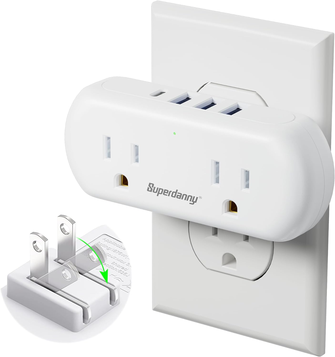 Multi Plug Outlet Extender with 2 AC Outlets and 4 USB Port