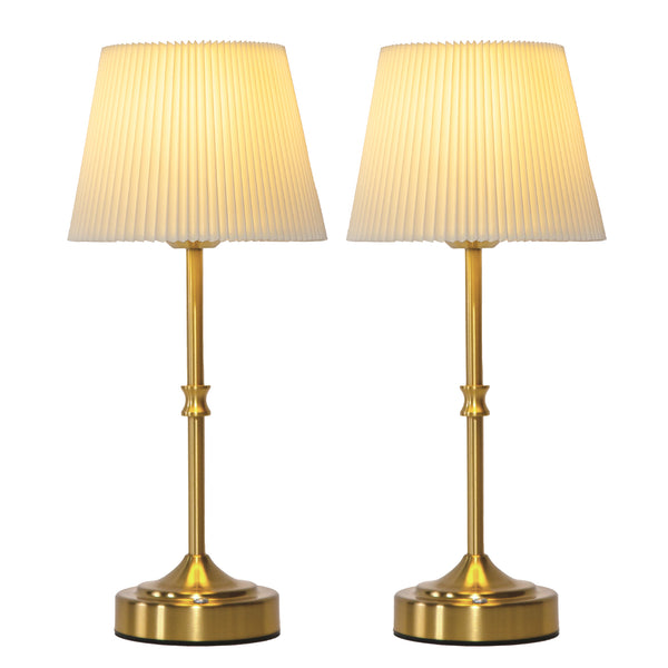 JACKYLED Cordless LED Table Lamp, 3 Color Lights with Dimmer, 5400mAh Battery Operated Rechargeable, Wireless Lamp Portable for Bedroom Living Room Kitchen Counter (2 Pack-Antique Gold)