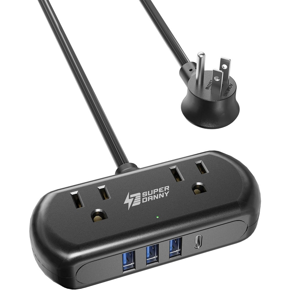 Mini Surge Protector with Wide-Spaced Outlets 3 USB-A & 1 USB-C