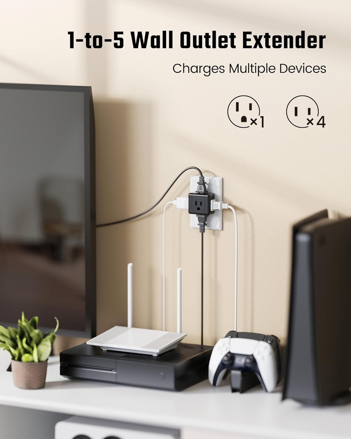 Multi Plug Outlet Extender 5-in-1 Wall Expander 2 Pack