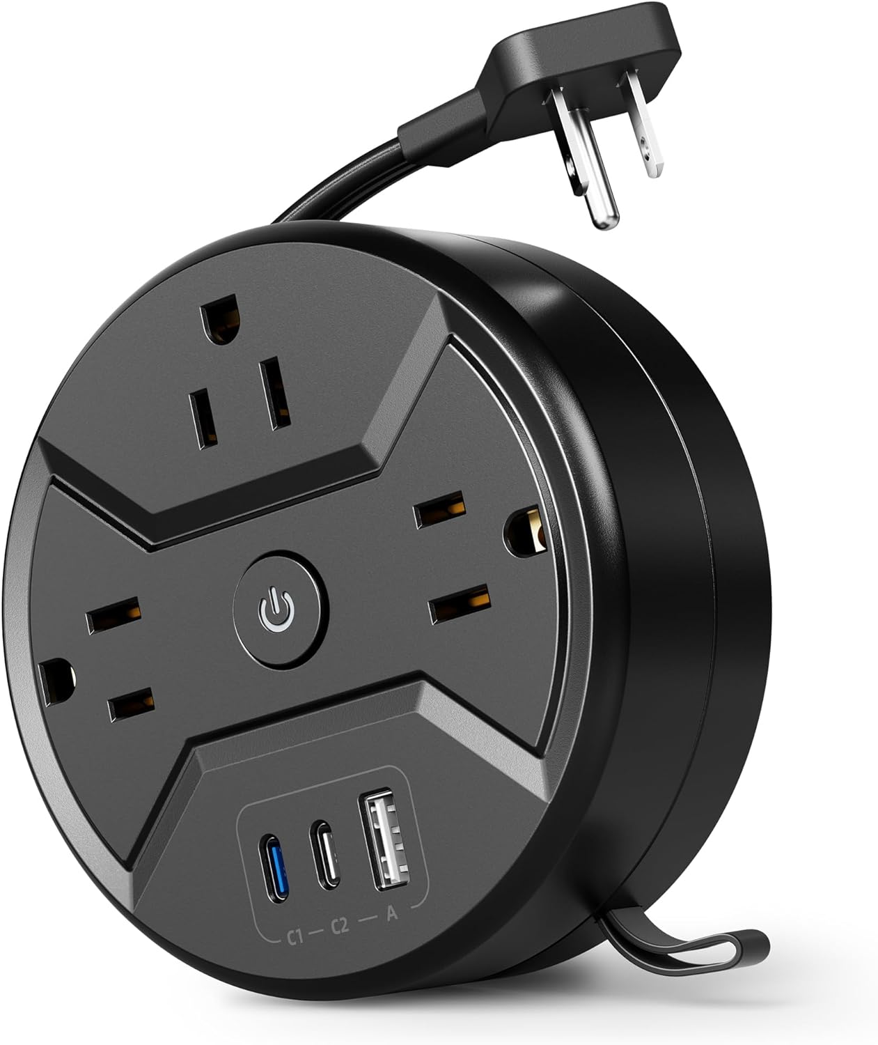 Travel Power Strip with 5ft Retractable 3-AC & 3-USB Fast Charging