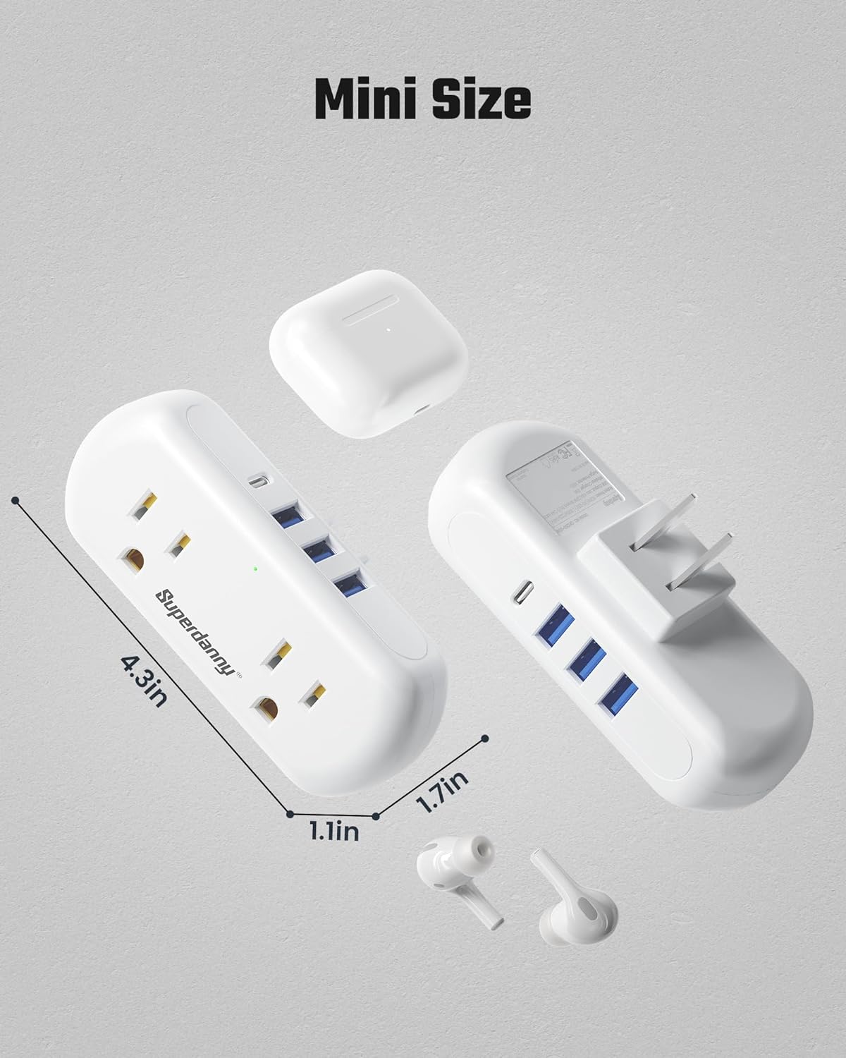 Multi Plug Outlet Extender with 2 AC Outlets and 4 USB Port