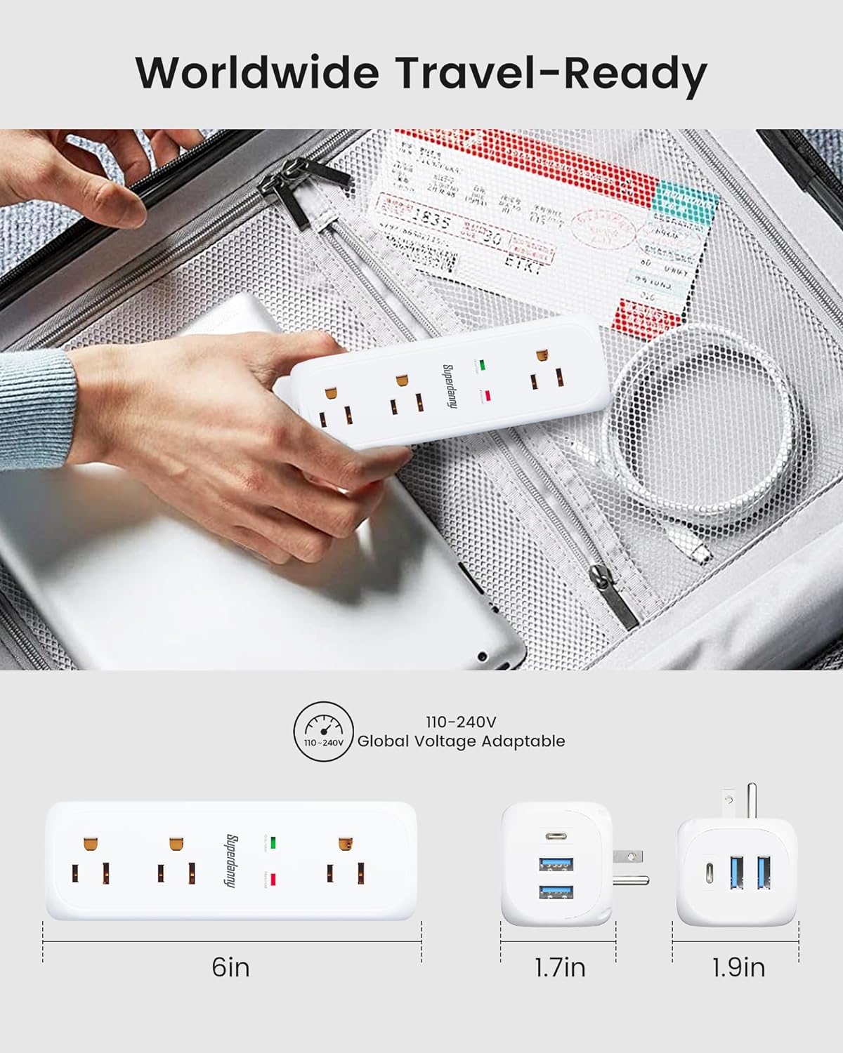 360° Rotating Surge Protector 9 AC Outlets 3 USB (1 USB C)