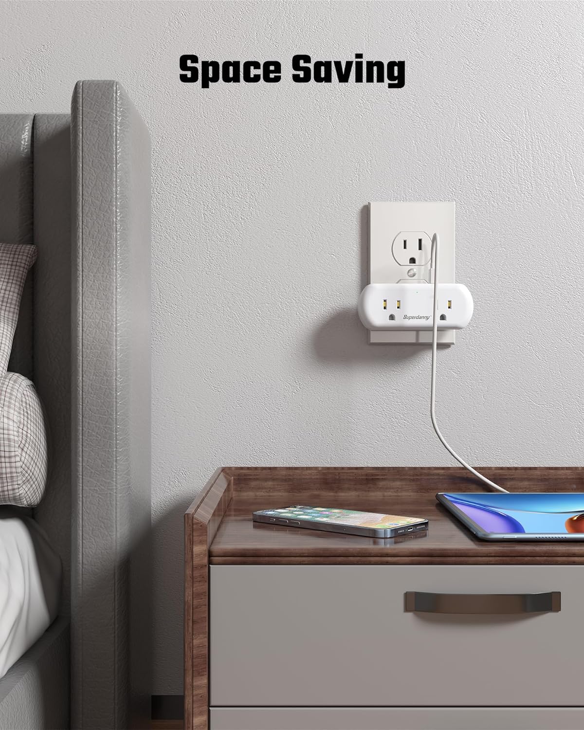 Multi Plug Outlet Extender with 2 AC Outlets and 4 USB Port