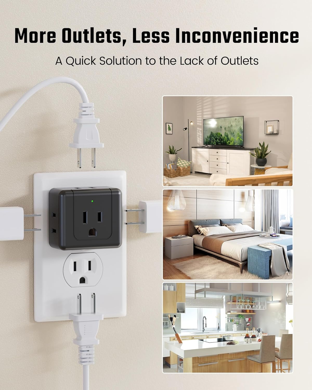 Multi Plug Outlet Extender 5-in-1 Wall Expander 2 Pack