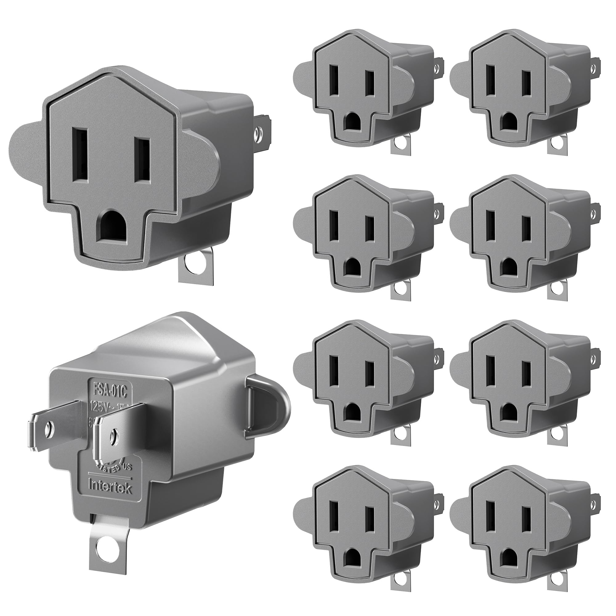 2 Prong to 3 Prong Outlet Adapter, ETL Listed 3-2 Prong Adapter, Fire-Retardant (392℉) PBT Material, Heavy Duty Wall Plug Adapter for Old Homes, Travel to Japan, Gray (10-Pack)