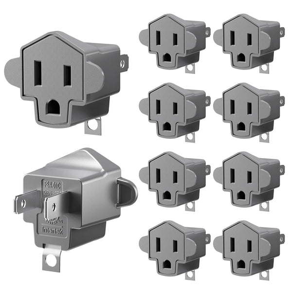 2 Prong to 3 Prong Outlet Adapter, ETL Listed 3-2 Prong Adapter, Fire-Retardant (392℉) PBT Material, Heavy Duty Wall Plug Adapter for Old Homes, Travel to Japan, Gray (10-Pack)