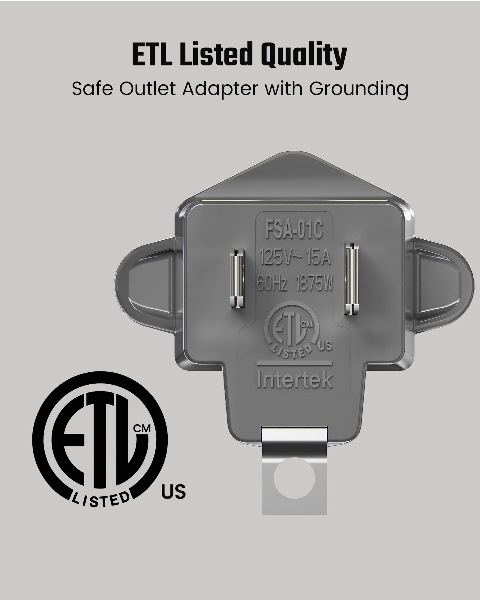 2 Prong to 3 Prong Outlet Adapter, ETL Listed 3-2 Prong Adapter, Fire-Retardant (392℉) PBT Material, Heavy Duty Wall Plug Adapter for Old Homes, Travel to Japan, Gray (10-Pack)