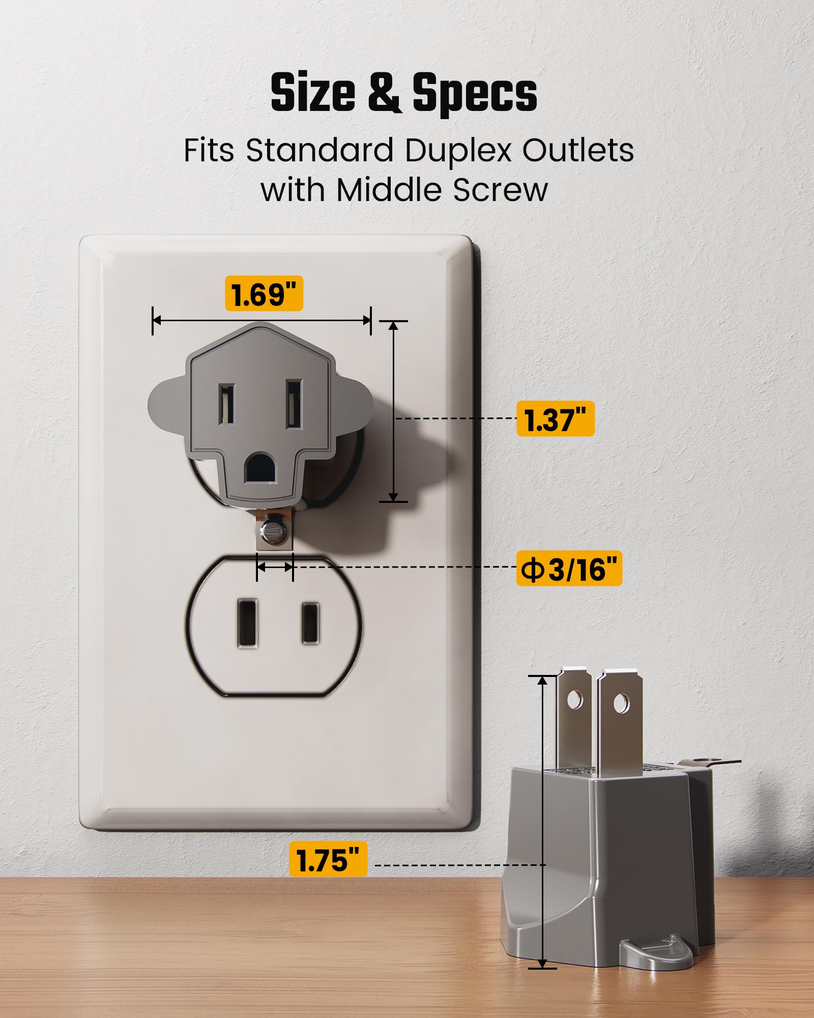 2 Prong to 3 Prong Outlet Adapter, ETL Listed 3-2 Prong Adapter, Fire-Retardant (392℉) PBT Material, Heavy Duty Wall Plug Adapter for Old Homes, Travel to Japan, Gray (10-Pack)