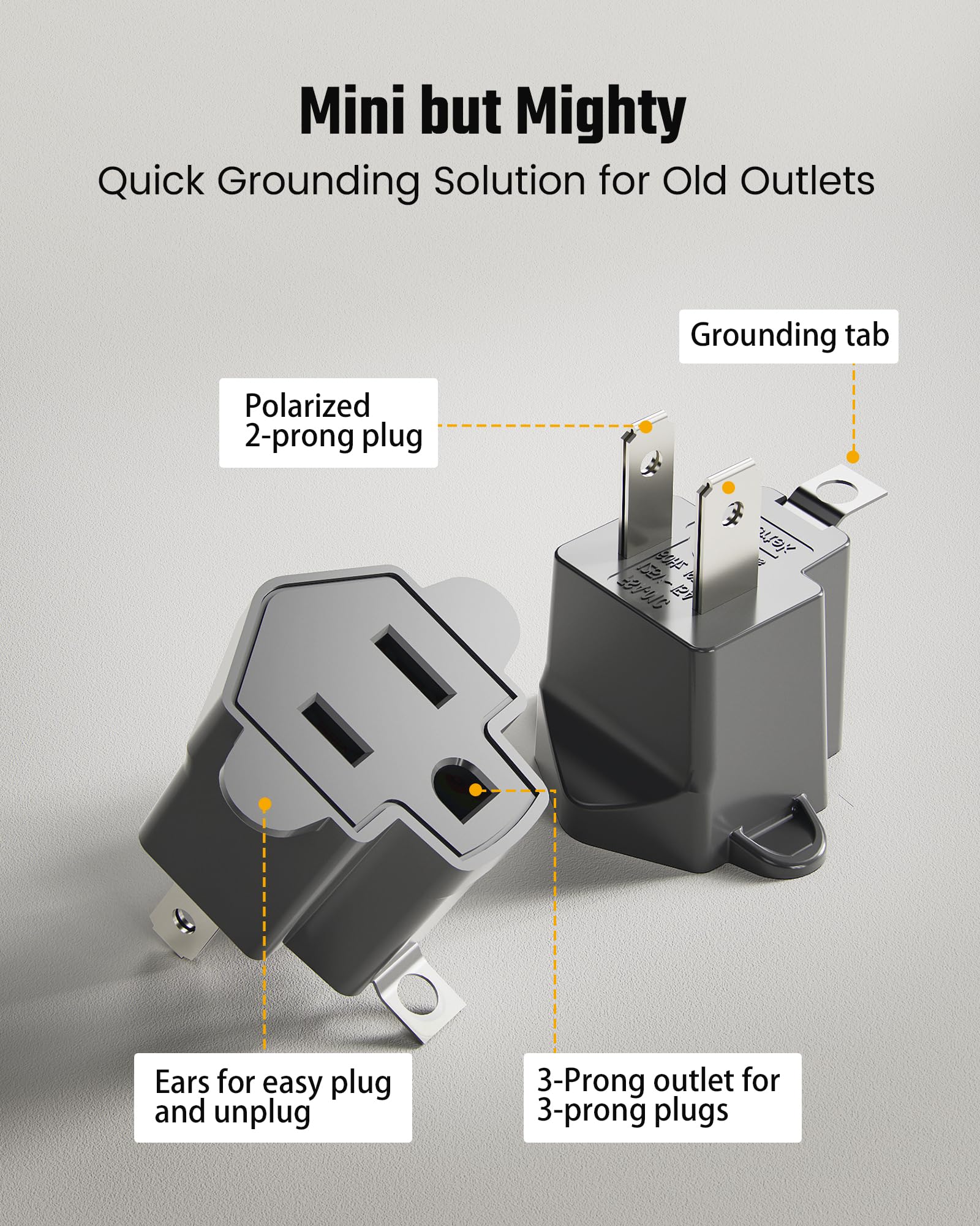 2 Prong to 3 Prong Outlet Adapter, ETL Listed 3-2 Prong Adapter, Fire-Retardant (392℉) PBT Material, Heavy Duty Wall Plug Adapter for Old Homes, Travel to Japan, Gray (10-Pack)