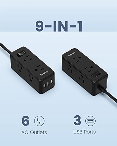 Power Strip with 6 Outlets (3 Side) 3 USB Ports SUPERDANNY