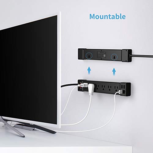 USB Surge Protector Power Strip Mountable 6 AC Outlets