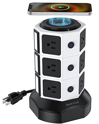 Power Strip Tower 12 AC Outlets 10W Wireless Charger