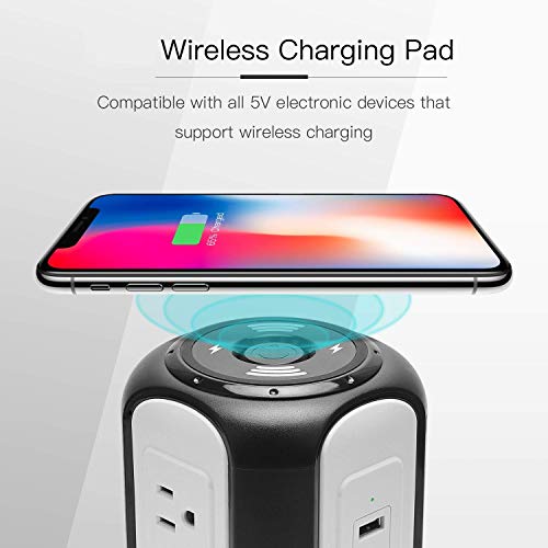 10ft 9-Outlet 4 USB Power Strip Tower Wireless Charger