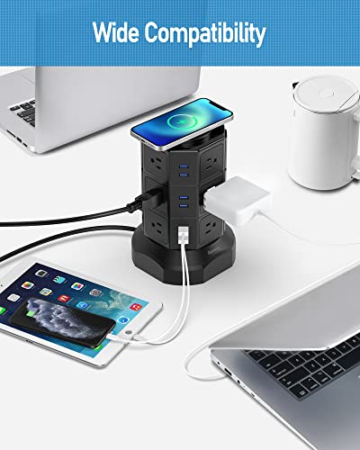 Power Strip Tower 12 AC Outlets 10W Wireless Charger