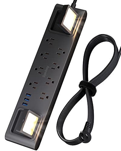 Surge Protector 8 Outlets 3 USB Ports Worklights 15A Heavy Duty Cord