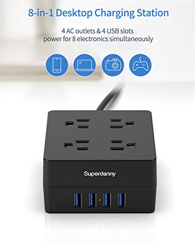 USB Power Strip Surge Protector with 4 Smart USB Ports, 5ft