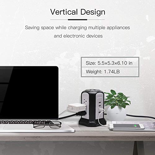 10ft 9-Outlet 4 USB Power Strip Tower Wireless Charger