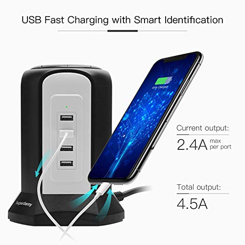 10ft 9-Outlet 4 USB Power Strip Tower Wireless Charger – SUPERDANNY