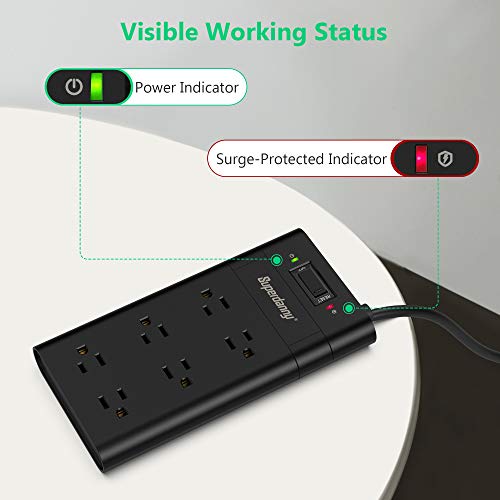 Surge Protector Power Strip with Flat Plug  Wide Spaced 1050J