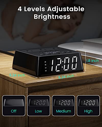 Alarm Clock USB Charger Full LED Display 3 AC Outlets 1700J