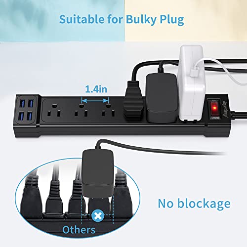 Surge Protector Power Strip Detachable 4 USB Ports 4Ft