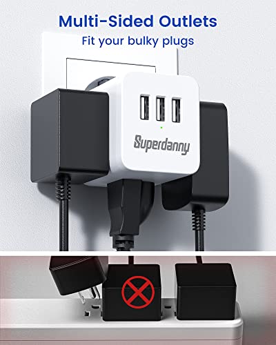 European Travel Adapter Retractable Plug 3 AC Outlets 3 USB Port