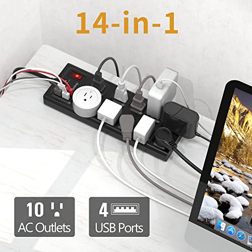 15A 10 Outlet Power Strip Surge Protector 2800J 4 USB Ports