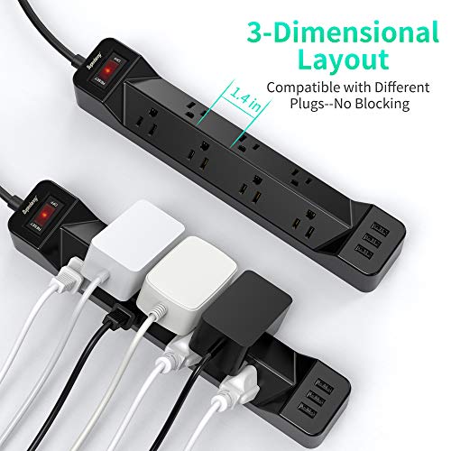 16.4 FT Power Strip Surge Protector with 3 USB Ports 1050J