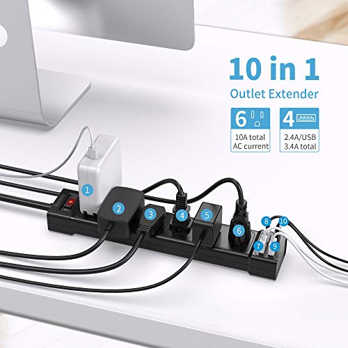 USB Surge Protector Power Strip Mountable 6 AC Outlets