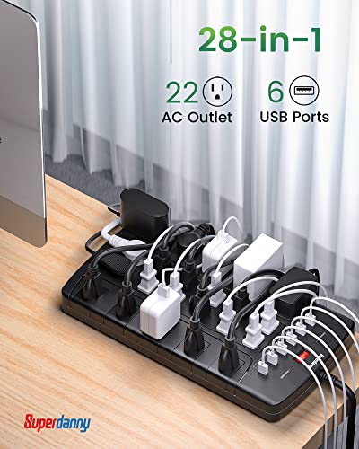 Power Strip with 22 Outlets and 6 USB 1050J Surge Protection