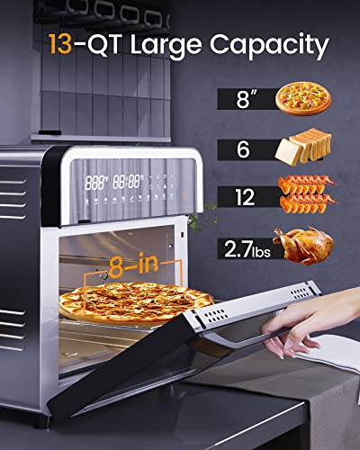 SUPERDANNY 13 Quart Air Fryer, Rotisserie and Convection Oven, Air Fry,  Roast, Bake, Dehydrate and Warm, Stainless Steel and Black