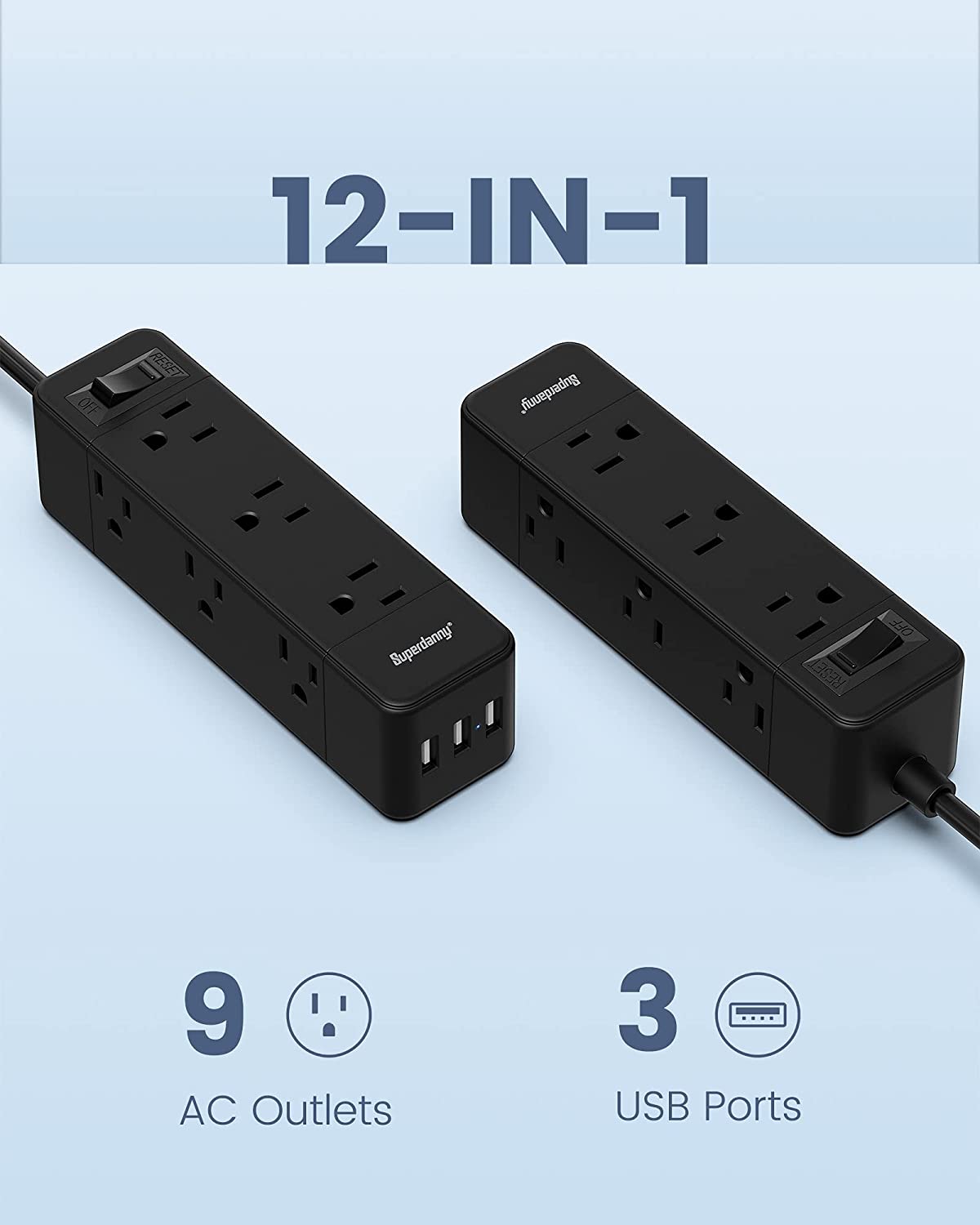 9 Outlets & 3 USB Surge Protector Power Strip with USB Ports