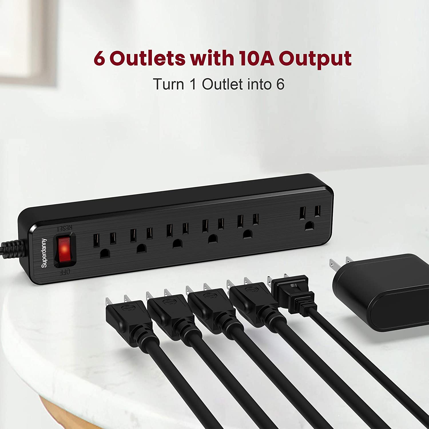 6 AC Outlets Surge Protector 4.5ft Power Strip 900J