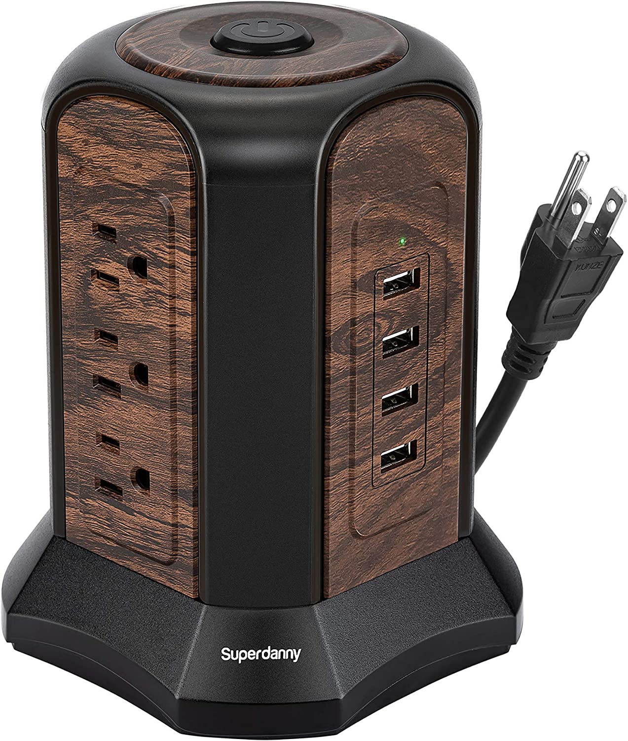 10ft Power Strip Tower Surge Protector 10A 9 Outlet 4 USB SUPERDANNY
